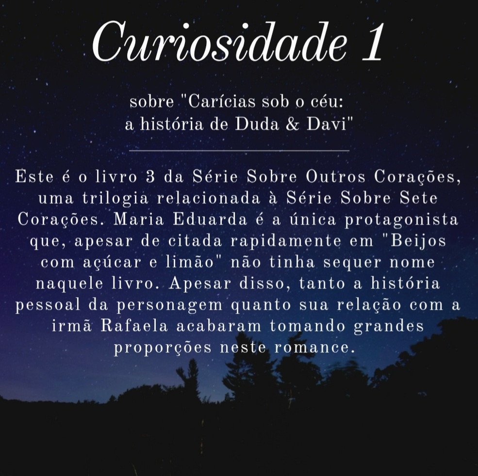 Sete curiosidades sobre "Carícias sob o céu: a história de Duda & Davi". Hoje é a 1. 

#Duda&Davi
#Lançamento
