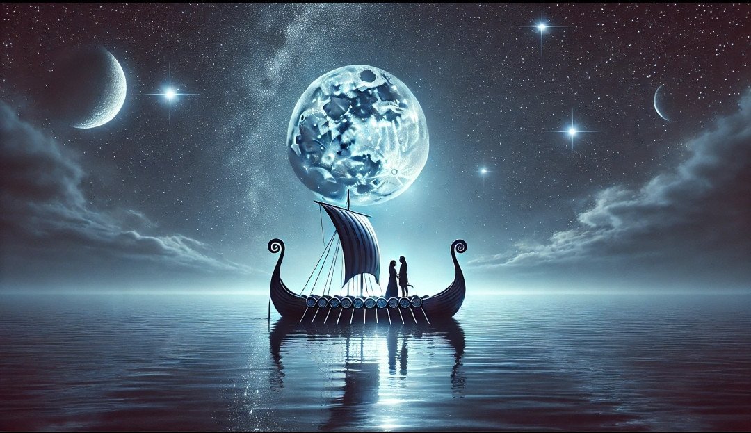 Silêncio.

Os ventos cessaram.

Os mundos pararam
enquanto eu contava
as estrelas em seus olhos.

Silêncio.

O calmo azul marinho
faz com que pareça
que é no céu que navegamos.

Silêncio.

E o fogo nos seus lábios
me aquece e me nutre,

Enquanto, de mãos dadas,

navegamos não ao sol poente,
Mas ao nascente lunar
que espelha a luz da sua pele
para pavimentar de prata
a rota do nosso drakkar.

Alberto Busquets

#Desafio 078