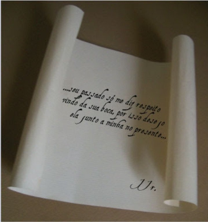 Cartas. 

"...seu passado só me diz respeito vindo de sua boca, por isso desejo ela junto a minha no presente..."

JJr.