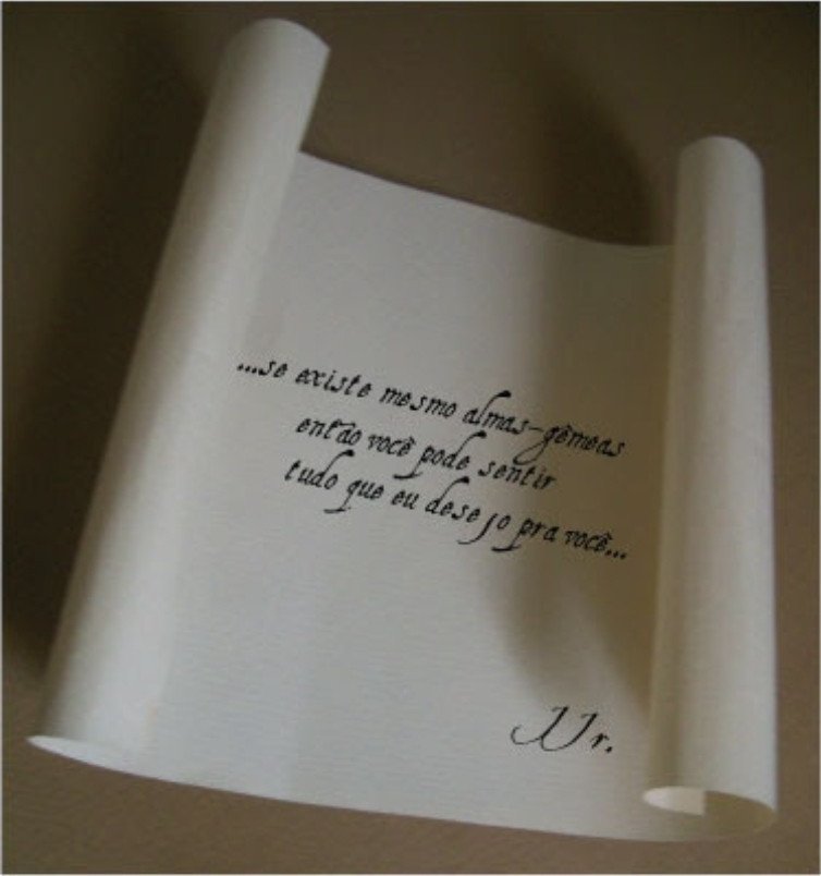 Cartas.

"...se existe mesmo almas-gêmeas então você pode sentir tudo que eu desejo pra você..."

JJr.