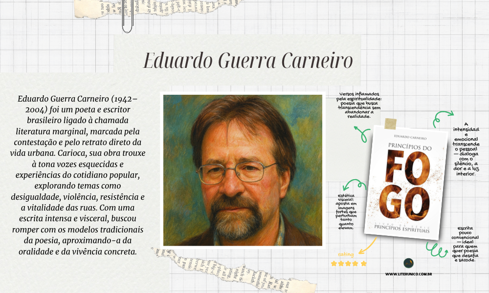 "✨ Eduardo Guerra Carneiro (1942–2000) foi escritor e pensador espiritual brasileiro, autor de obras que unem fé, reflexão e busca interior. Em livros como Princípios do Fogo Espirituais, explorou a força transformadora da espiritualidade e da consciência, propondo caminhos de autoconhecimento e renovação. Sua escrita é marcada pelo desejo de iluminar a vida cotidiana com profundidade e esperança. 📚✨

<a href="https://www.literunico.com.br/books/1282">Aqui!</a>

#EduardoGuerraCarneiro #literunico #espiritualidade"
